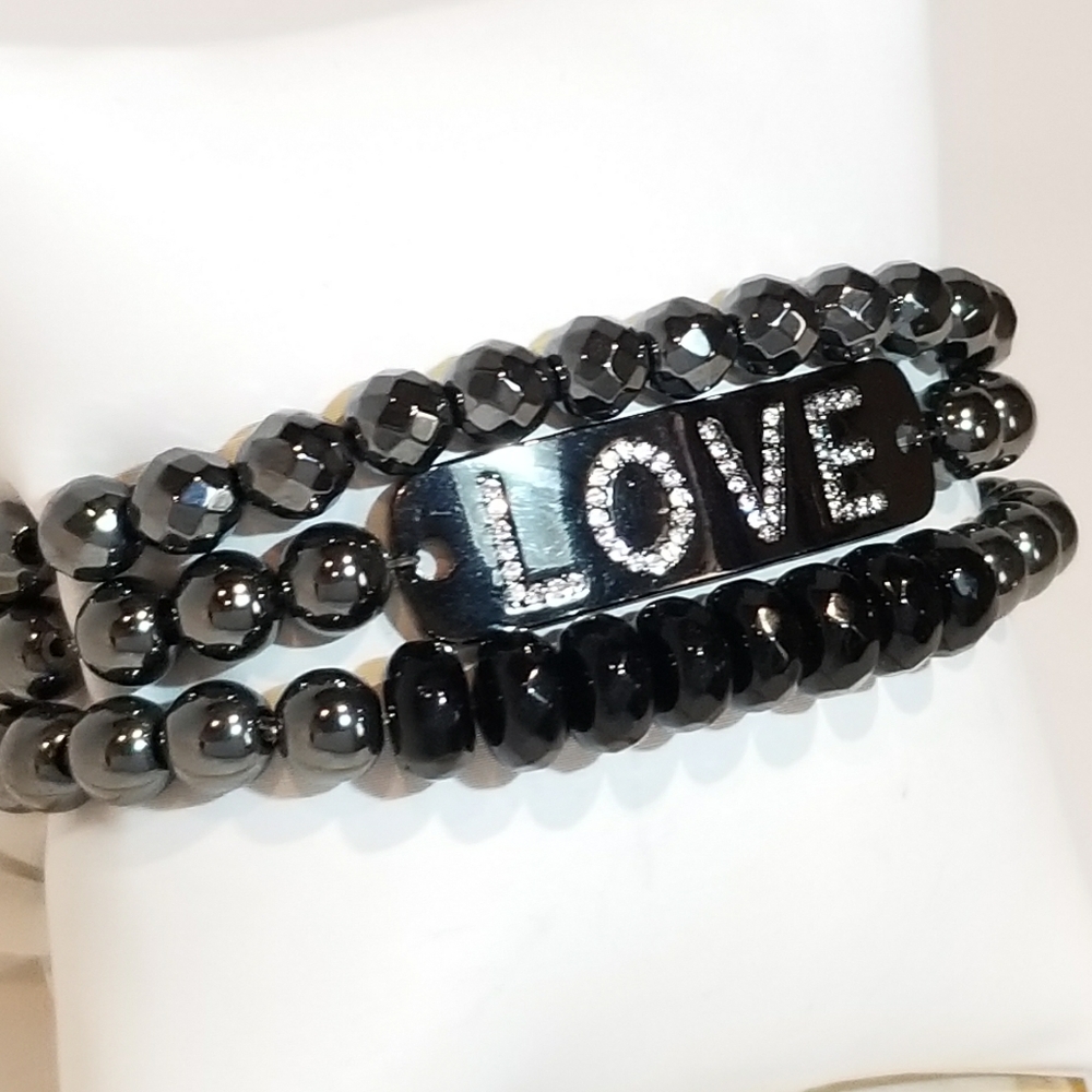 3 Pcs Set LOVE Bracelets Hematite Stainless Steel